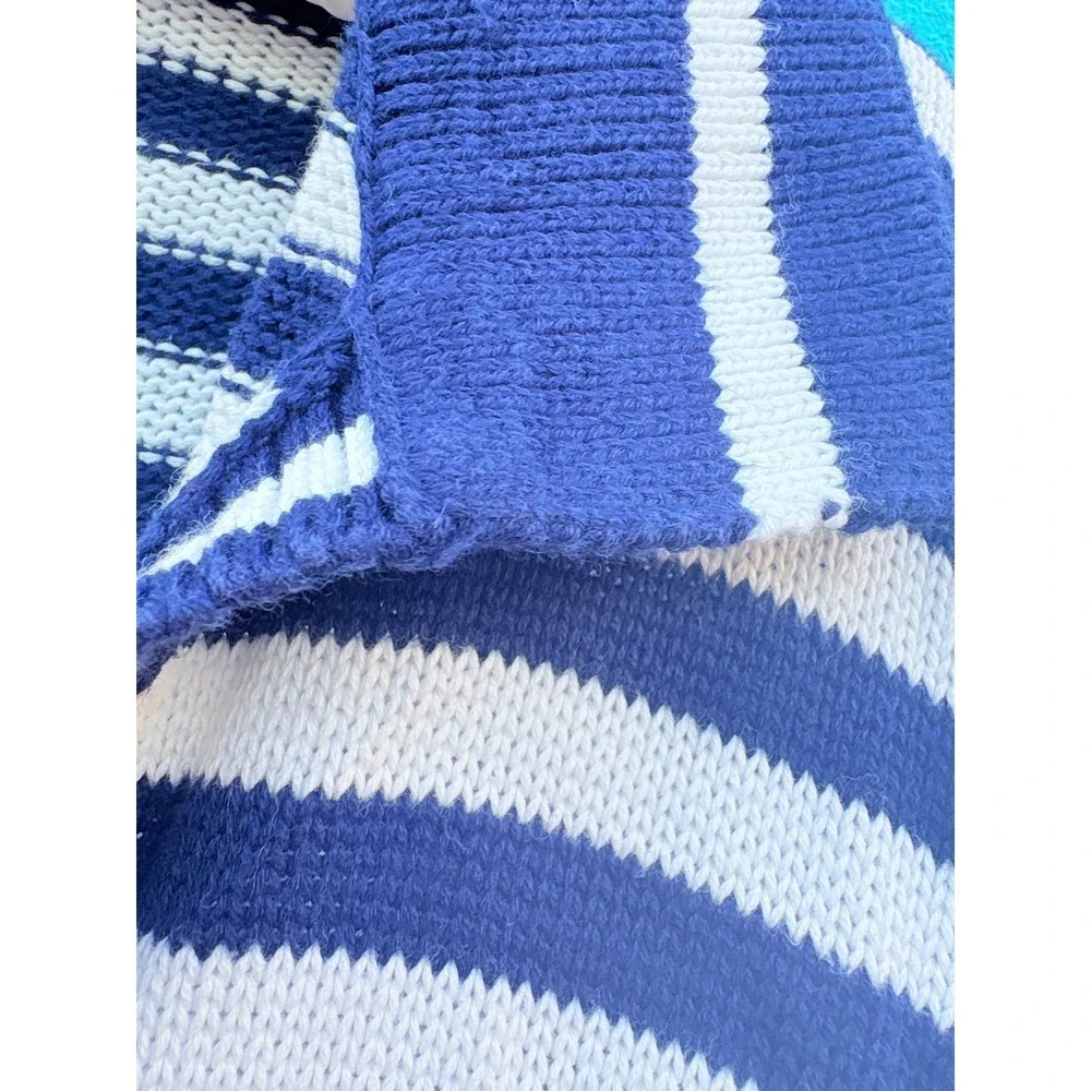 525 Sailor Navy White Striped Polo Collar Knit‎ Sweater Dress Medium Nautical